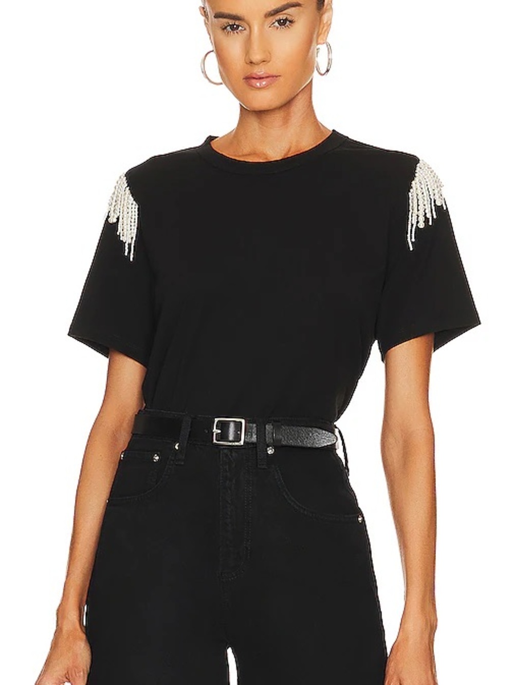 Veronica Beard Rumia Pearl Beaded Tee in Black